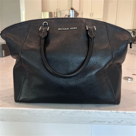 michael kors riley satchel black|Michael Kors opened satchel purse.